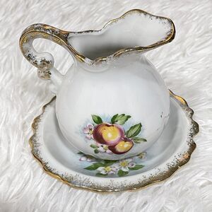 Vintage Pitcher Creamer Japan Peach Floral Deco